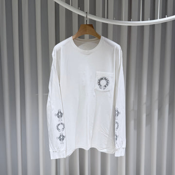 CHROME HEARTS T-Bar Kreuz Hufeisen Langärmlig Weiß 156902749