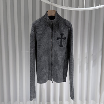 CHROME HEARTS Kreuz Leder Patch Kaschmir Strickjacke 156902803