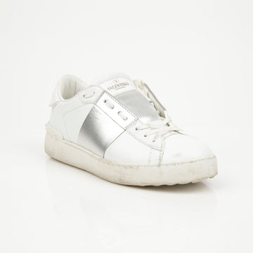 VALENTINO Versteckte offene metallische Damen Sneakers Weiß Silber 156489539