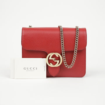 Gucci Interlocking GG Small Leather Chain Shoulder Bag Red 156489598