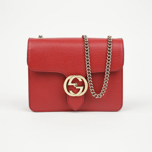 GUCCI Interlocking GG kleine Lederkette Schultertasche Rot 156489598