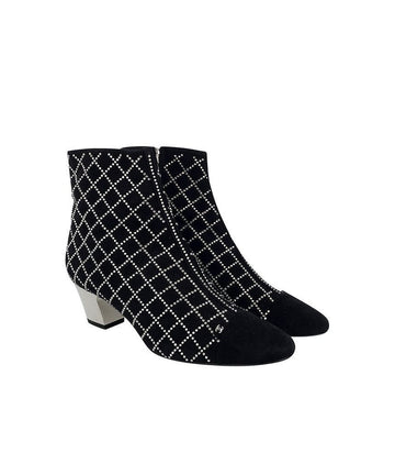 CHANEL 19C Strass Ankle Boots 37.5 Black 5ET0659 132955046