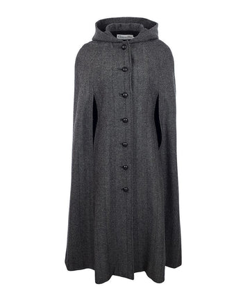 DIOR フーデッドロングケープコート 38 ブラック/グレー 25ET0321 126940259