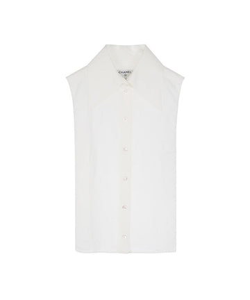 CHANEL 25C Sleeveless Shirt 34 White 5ET0711 133628822
