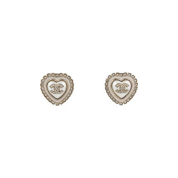 CHANEL 24A Heart Crystal CC Earrings Champagne Gold 5ET0661 133626352