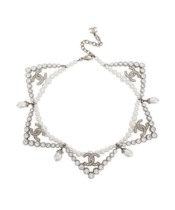 CHANEL 20A CC Logo Pearl Necklace White/Silver 5ET0660 133626358