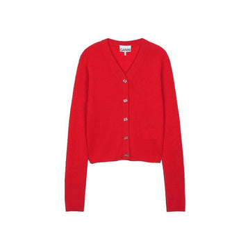 Ganni Women Mini Lip Merino Cardigan Red A1160012-06P 156904736
