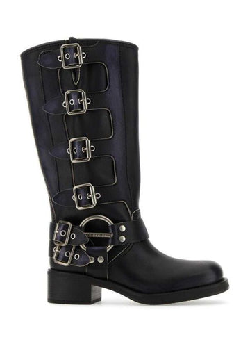 Miu Miu Leather Buckle Boots 152206352