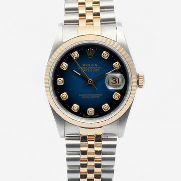 ROLEX デイトジャスト 36 メンズ コンビ 時計 オンブレ ブルーダイアル アフターセッティング ダイヤ 1991年製 156909341