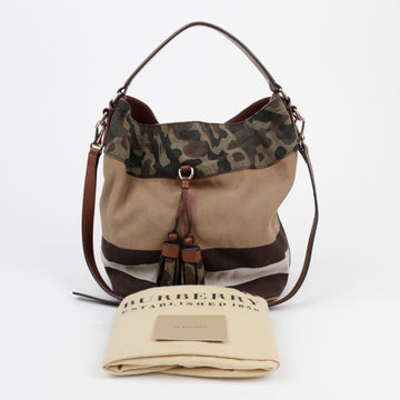 BURBERRY Haus Check Canvas Camouflage Susanna Tote und Schultertasche 156517183