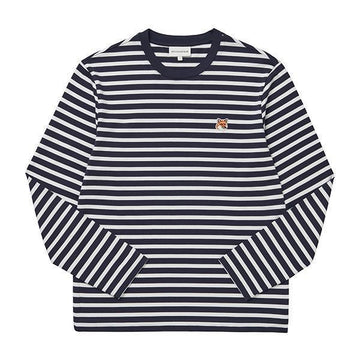 Maison Kitsune Long Sleeve T-Shirt with Fox Head Patch Marine Stripe 60529889