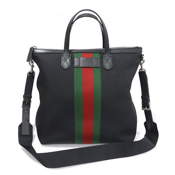 Gucci Black Techno Canvas WEB Stripe Tote 2WAY 156911401