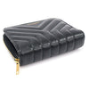 SAINT LAURENT 668323 Schwarze glatte Kalbsleder gesteppt Joan Kompakt Geldbörse 156911535 [P]