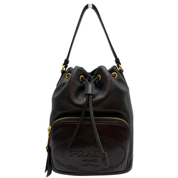 Prada Calfskin Leather Logo Bucket Bag Black 1BH038 156913375