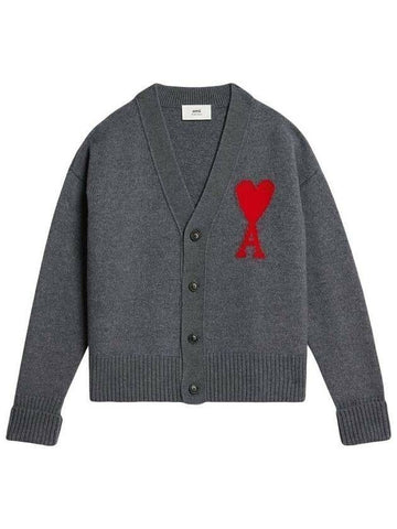 AMI Heart Intarsia Virgin Wool Oversized Cardigan 133032777