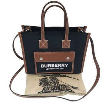 Burberry Freya Mini Two-Tone Canvas Leather Tote Bag Cross Strap Black Tan 8055749 156915819