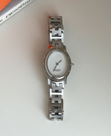 HERMES Clipper Oval Case Weiß Zifferblatt Damen Uhr 156916230