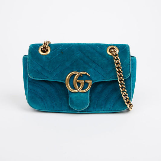 GUCCI Mini Schultertasche aus Velours in Türkis 446744 4680539826 156799630