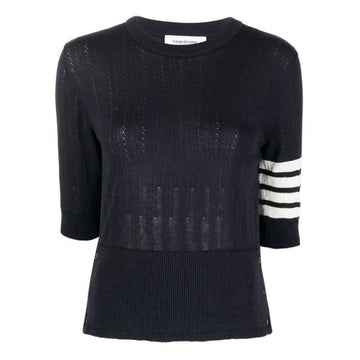 THOM BROWNE 25FW schräger Ärmelkragen Pin Mesh Kurzarm Stricknavy FKA369A Y3502 415 142950491