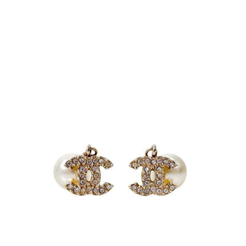 CHANEL Damen CC-Logo Kristall Perlen Tropf Ohrringe Gold A36138 156335088