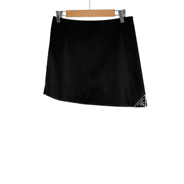 Prada Luxury Biarr Women's Big Triangle Logo Re-Nylon Mini Skirt Black 40 149078593