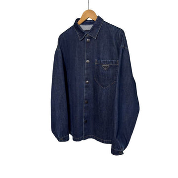 PRADA Herren Wasch Denim Dreieckslogo Hemd Jacke Blau 151262424