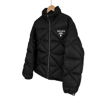 Prada Men's Nylon Logo Quilted High Neck Gabardine Short Padding Jacket Black 150658324