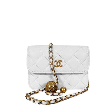 CHANEL Golden Ball Chain Lambskin Crossbody Mini Bag White Gold 150658320