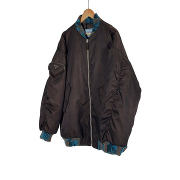 Prada Raf Simons Nylon Triangle Logo Pocket Knit Bomber Jacket Brown 145173366