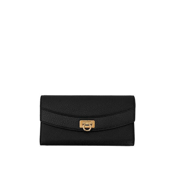 Salvatore Ferragamo Women's Gancini 22 Leather Closure Flap Long Wallet Black Gold 22 145173354