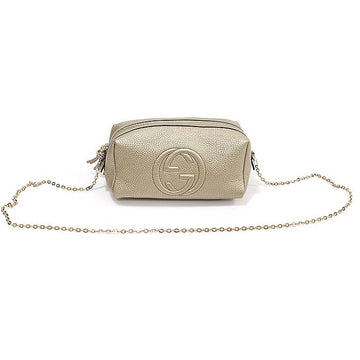 Gucci Metallic Gold Leather Tassel Soho Cosmetic Case Pouch 156923337