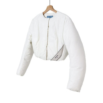 PRADA Damen Dreieckslogo Baumwolle Crop Daunenjacke Weiß 38 144190349