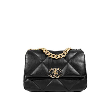 CHANEL Women's 19 Flap Bag Lambskin Handbag Medium Gold Black AS1160 149503587