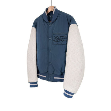 Louis Vuitton Men's Mixed Leather Teddy Varsity Blue Jacket 1AAHGX 155485833