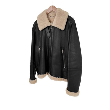 SOLID HOMME Men's Lambskin Leather Shearling Mustang Jacket Black 46 155485823