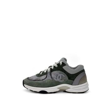 CHANEL CC Logo Cruise Trainer Sneakers Grey Green 36.5 146721573