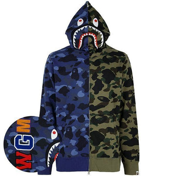 BAPE Navy Split Camo Shark Hoodie Zip Jacket 001ZPM301005M 156923311 [P]