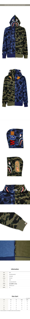 BAPE Navy Split Camo Shark Hoodie Zip Jacket 001ZPM301005M 156923311 [P]