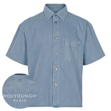 Wooyoungmi Blue Denim Back Logo Short Sleeve Shirt 156924043