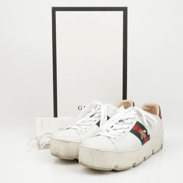 GUCCI Plattform-Leder-Sneaker Weiß 156512535