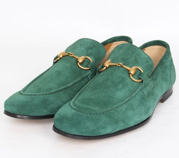 GUCCI スエードローファー グリーン 6.5(255) 156932102