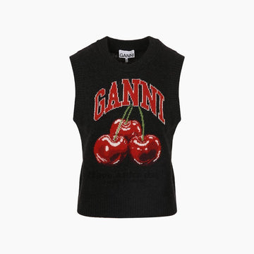 GANNI Wolle Strick Cherry Grafik Phantom Weste 156950148