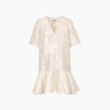 Ganni Satin Cloqué Jacquard White Dress 156950162