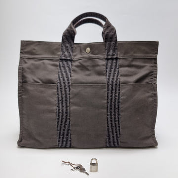 HERMES フルトキャンバストートバッグMM男女兼用グレー 156950627