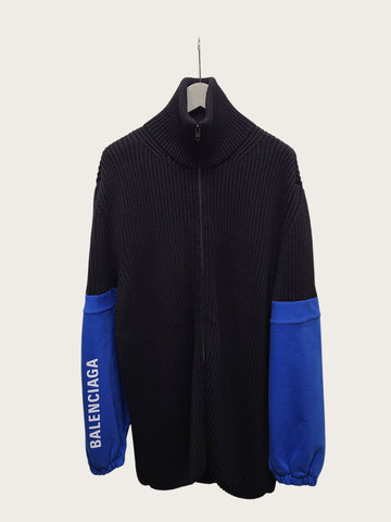 BALENCIAGA ブラックブルー ロゴ オーバー ニット ジャケット 156955321