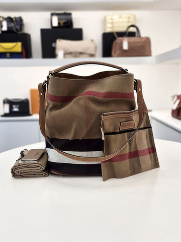 Burberry Hobo House Check Fabric Medium Tote Shoulder Bag 3945742 156955979