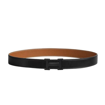HERMES Reversibles Halsband aus Leder in mattem Schwarz und Gold 32mm Schwarz 156959144