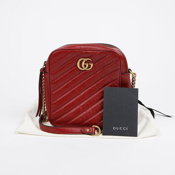 Gucci GG Marmont Chain Shoulder Crossbody Bag Red Gold 156514531