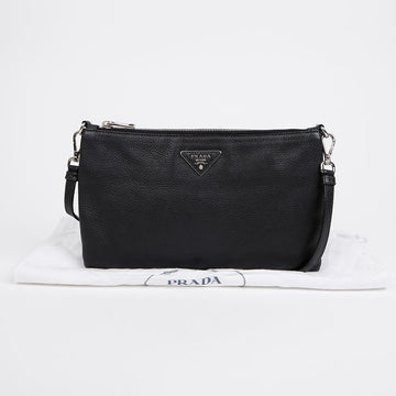 PRADA VITELLO DINO CLAUTCH CROSSBODY TASCHE TRIANGULAR-LOGO SCHWARZ 156923303