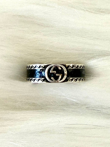 GUCCI Interlocking G Breiter Ring Schwarz Silber (645573) 156959637